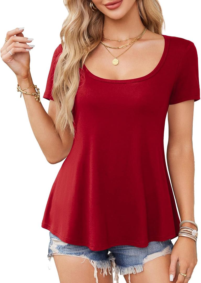 Amoretu Womens Scoop Neck Tshirt Short Sleeve Shirts Swing Tunic Tops Loose Fit (X-Large)