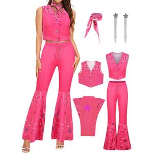 Girls Women Cowgirl Costume Kids Adult 70s 80s Hippie Disco Cowboy Outfits Halloween Costume Cosplay