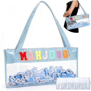 Vodolo Empty Mahjong Bag with Rope,Empty Mahjong Bags for Tiles and Racks,Waterproof PVC Travel Mahjong Tile Bag with Zipper and 1Pcs Chip Box，Mahjong Not Included