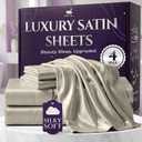SLEEP SANCTUARY Satin Sheets King Size 4 Piece Luxury Silky Bed Set, Softer Than Silk, 15" Deep Pocket, Cooling & Wrinkle-Free, Moisture-Wicking & Breathable for Hair & Skin (Taupe)