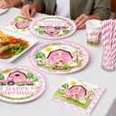 313pcs Farm Birthday Decorations for Girl, Worry-free One-stop Set for 25 Guests, with Thick Plates Banner Centerpieces and Cupcake Toppers, Easy Setup for Farm Themed Party
