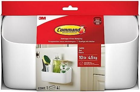 Command 10 Lb Large Organizing Caddy with 4 Command Strips, 9.91" x 3.38" x 5.15", Heavyweight Damage-Free Hanging for Organizing Cleaning Supplies, Closet, and Pantry, White