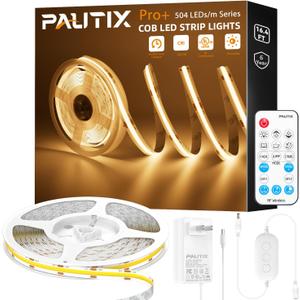 PAUTIX COB LED Strip Light 2700K,16.4ft Dimmable 2520LEDs DC24V Warm White LED Strip Lights, High Lumen Tape Lights Kit with RF Remote Timer Function and 48W Power Supply for Home, Kitchen DIY Lighting