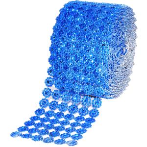 Mandala Crafts Flower Pattern 4 in 10 Yds Blue Bling Wrap Rhinestone Mesh Ribbon Crystal Diamond Wrap Rhinestone Strips Roll for Crafts Wedding Event Decoration