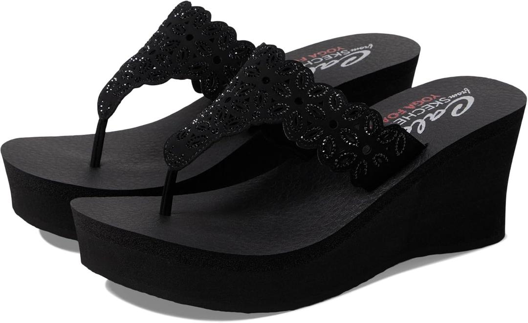 Skechers Women's Padma Flip-Flop (9, Black/Black)