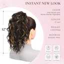 Clip on Ponytails for Women - 12 Inch Curly Ponytail Extension, Curly Pony Tails Hair Extensions, Synthetic Clip in Ponytail Hair Extensions (Color: Dark Brown with Honey Blonde Highlights)