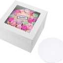 Goxeon 5 Pack Bakery Cake Box with Cake Boards, 8''x8''x8'' White Cake Boxes Large Baking Boxes Square Cardboard Cake Box with Window, for Cakes, Pastries, Cookies, Pie, Treats