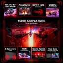 SANSUI 27 Inch Curved Gaming Monitor 200Hz 1ms with Speakers FHD 1080P Computer Monitor FreeSync|1500R|130% sRGB|HDR|Low Blue Light|HDMI DP Ports|VESA Mount|Metal Stand(HDMI Cable Incl.)