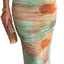 CHICME Midi Dresses for Women One Shoulder Mesh Summer Dress | Cocktail Dresses for Women, Tie-dye Ruched Mesh Bodycon Dress for Wedding Guest, Vacation, Beach, Party, Night Out