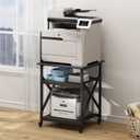 Printer Stand, 23.6 x 23.6 x 30.1 Inches Large Square Printer Table with Height Adjustable Storage Shelf, 3 Tier Rolling Printer Cart with Industrial Wheels for Home Office - Black