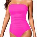 Holipick Women Tummy Control One Piece Swimsuits Strapless Bandeau Bathing Suits Slimming Halter Swimwear (XXL)