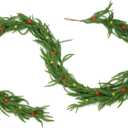 Flysich 9FT Pine Garland with Lights, Norfolk Soft Artificial Greenery Garland for Mantle Fireplace Wall Home Holiday Table Centerpiece Staircase Indoor Outdoor Decor on Christmas Holiday Party