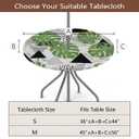 Outdoor Round Fitted Tablecloth - Elastic Edge Circular Table Cloth with Umbrella Hole & Hidden Zipper - Palm Leaf Geometric Waterproof Tablecover Fits 45"-56" Tables for Patio, Picnic, Dinner Decor
