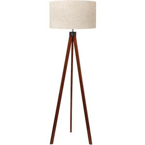 LEPOWER Wood Tripod Floor Lamp, Mid Century Standing Lamp, Modern Design Studying Light for Living Room, Bedroom, Study Room and Office, Flaxen Linen Shade with E26 Base Brown