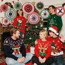 Outus 9 Pcs Ugly Sweater Christmas Hanging Decorations Ugly Sweater Paper Fans Xmas Hanging Paper Fans Candy Cane Ceiling Wall Decor for Christmas Party Classroom Birthday Party Decoration