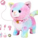Interactive Electronic Plush Toy Walking and Barking Robot Cat Plush Cat Remote Control Kitten for Girls (Colorful Cat)