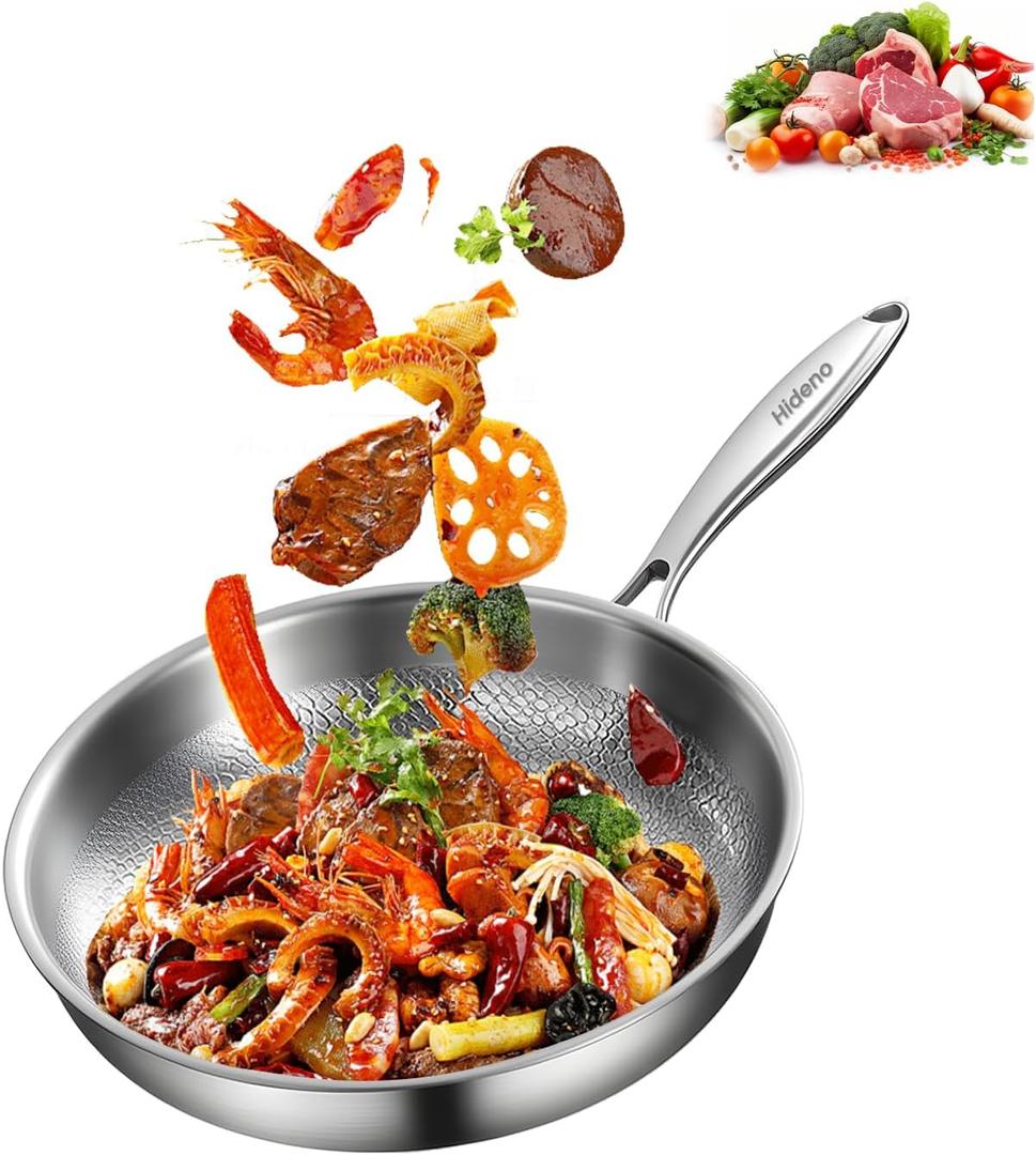 Titanium Pan Frying Pans for Cooking Non Stick with Lid 11.81in Upgraded Non-toxic Pro Cookware Grill Pot for Stove Tops Camping Skillet Extreme Heat-Resistant Lasts (Without lid, 11.82in)