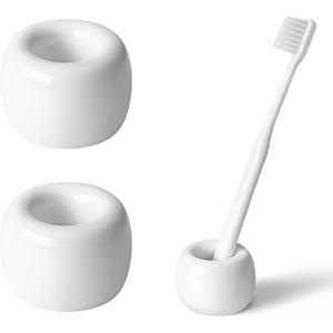 AirMoon Mini Ceramic Toothbrush Holder for Bathroom - White Small Countertop Organizer, Easy Clean Toothbrush Stand, Suit for Electric Toothbrush Head, Pens & Coffee Spoon, Pack of 2