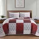 HOMBYS 128x120 Oversized King Bedspread, 3 PCSLightweight & Soft Oversized King Quilt Set, Patchwork Floral Coverlet with Shams for All Seasons, (Red&White&Brown)