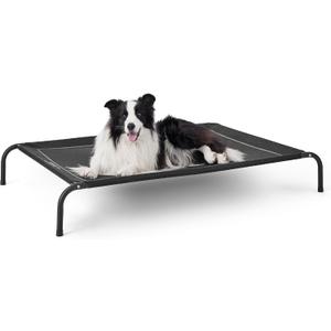 Bedsure Outdoor Elevated Dog Bed Large Sized Dog, Portable Indoor & Outdoor Cooling Raised Cot Pet Hammock Bed with Skid-Resistant Feet, Frame with Breathable Mesh, Black, 49 inches