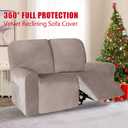 Velvet 6 Pieces Recliner Loveseat Cover with Pockets,2 Seat Love seat Recliner Cover for Living Room Extra Large Recliner with Console,Lazy-boy Recliner Covers for Leather,Taupe