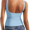 SUUKSESS Women Padded Open Back Boat Neck Tank Tops Double Lined Basic Shirts (X-Large, Baby Blue)