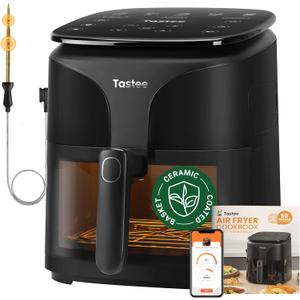 Tastee Ceramic Air Fryer, 8-in-1 Compact 5.5QT AirFryers, 450F Digital Airfryer Dehydrator with Smart Probe, 24 Presets One-touch Cooking, In-app Recipes with Window, Dishwasher-safe & Non-stick