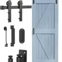 Barn Door Hardware Kit -6.6FT Sliding Door Hardware with Adjustable Floor Guide, 2 Handles and Latch -Fit 36''-40'' Wide Panel, I Shape Hanger, Black
