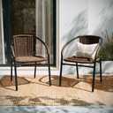2 x Flash Furniture Lila Modern Rattan Indoor/Outdoor Stackable Dining Chairs, Stacking Rattan Bistro Chairs for Patio or Restaurant, Set of 2, Brown