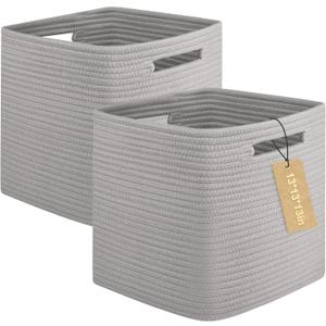 OIAHOMY Storage Cubes, 13 Inch Cube Storage Organizer, Collapsible Storage Bins, Baskets for Organizing, Storage Bins for Shelves-Grey, 2-PACK