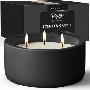 Viyffo 20oz Large Scented Candle  Eucalyptus & Rosemary, 3 Wick Non Toxic Soy Candle, Matte Black Ceramic Jar, Luxury Home Fragrance for Men, Elegant Winter Dcor & Premium Valentines Day Gift