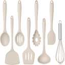 TeamFar 8 PCS Silicone Cooking Utensils - 446F Heat Resistant Kitchen Silicon Utensils Set, Turner, Spatula, Spoon, Whisk, Kitchen Cooking Gadgets Tools for Nonstick Cookware, Dishwasher Safe-Khaki