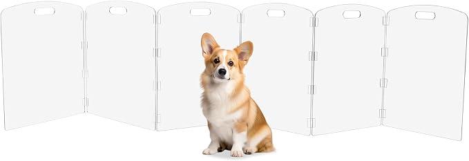 Modern Frame Clear Acrylic Freestanding Pet Gate - 24" High Extra-Wide Folding 6-Panel Dog Barrier for Doorways, Stairs & Large Openings, Indoor Fence for Dogs, Puppies & Cats