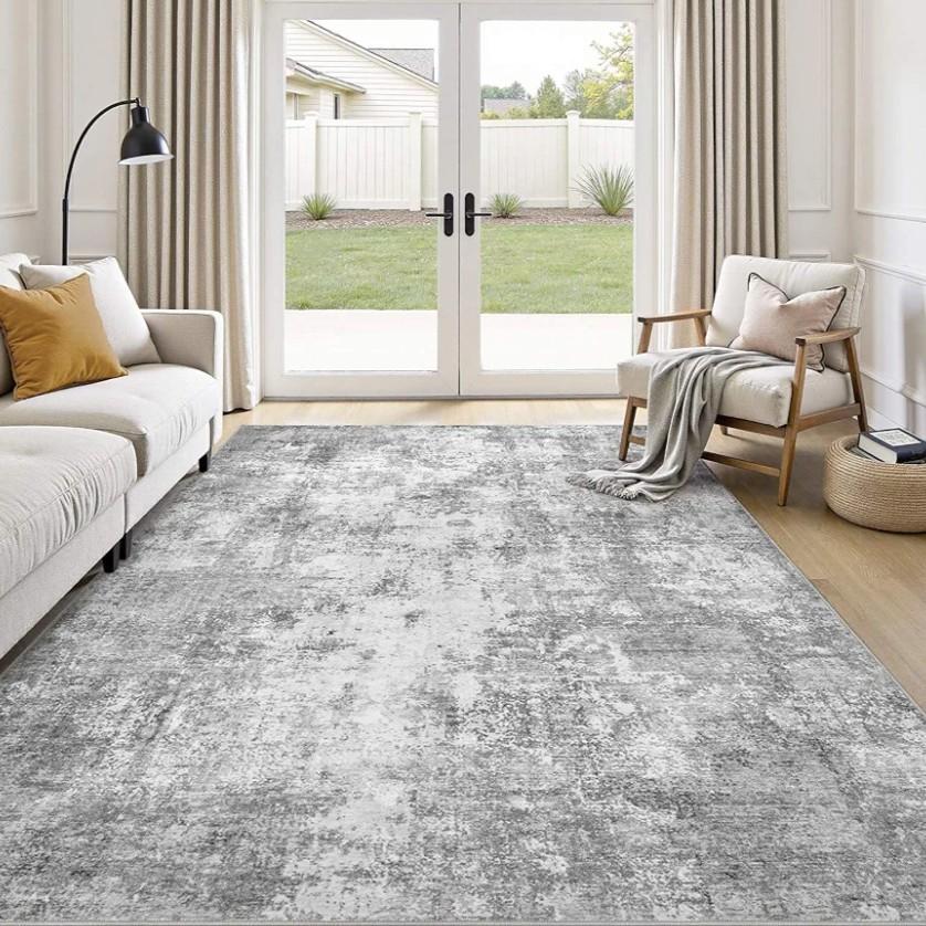 Washable Rug 6x9 Area Rugs for Living Room: Neutral Soft Rug Abstract Non Slip Low Pile Modern Carpet for Bedroom Kitchen Nursery Office Dining Room Indoor (Black, 6'x9')