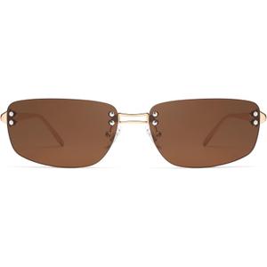 Trendy Y2k Sunglasses for Women Vintage Rectangle Sunnies AP3719 (C3 Gold/Brown)