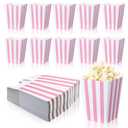 Geyoga 48 Pcs Pastel Pink Popcorn Boxes Small Large Pink and White Striped Paper Popcorn Bags Candy Containers for Birthday Party Favor Supplies(4 x 3 Inches, Small)