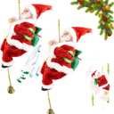 Santa Claus Musical Climbing Rope, Electric Climbing Santa on Rope, Christmas Ornament Xmas Climbs Up and Down with Light Music for Christmas Fireplace Home Decor