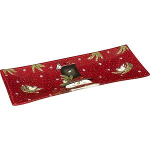 Ne'Qwa Art 7171204 Hand Painted Glass Snowman Snowman Serving Tray, Home is Where You Hang Your Hat, 13.75-inches by 5.25-inches, Red