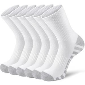 Airacker Athletic Socks Sport Running Calf Socks Performance Cushioned Breathable Crew Socks for Men Women(6 Pairs) (9-12, White)