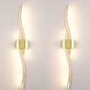 Modern Gold Wall Light Fixture Set of 2, RC Dimmable LED Wall Light Indoor, LED Wall Decor for Hallway Bedroom Living Room TV Wall, Hardwired Wall Sconce with Remote Control, 27.56" in, Timer, Memory