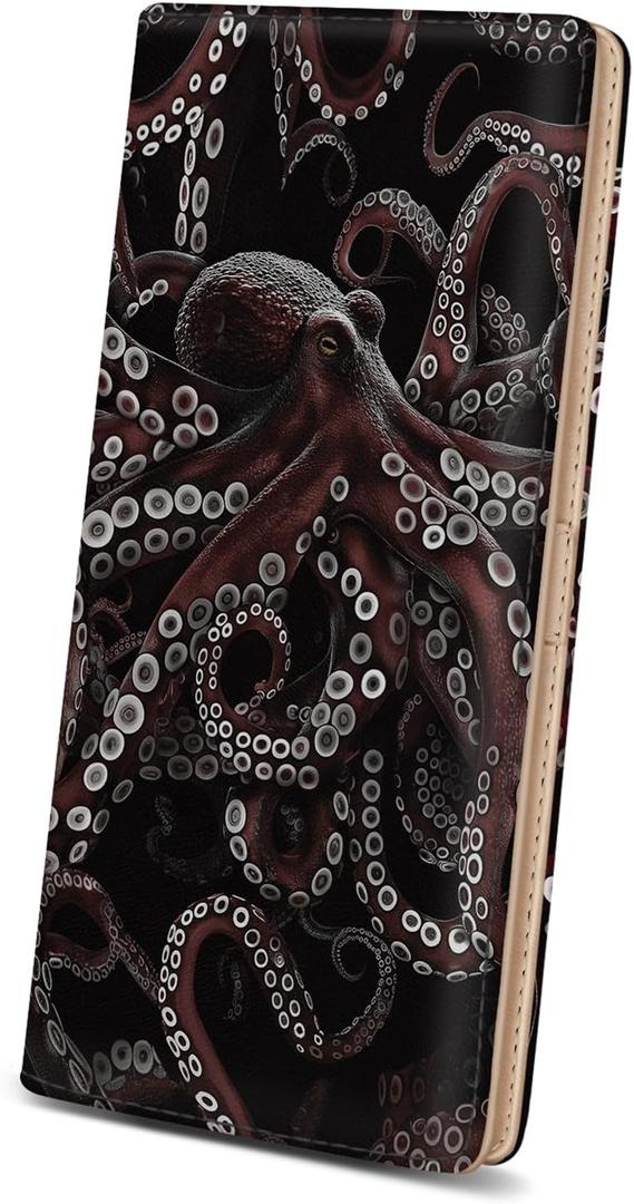 Immaturus Womens Wallet, Octopus Slim Thin RFID Blocking Credit Card Wallets, Long Bifold PU Leather Card Holder Organizer, Cute Cash Clutch Billfold with Zipper Coin Pocket Ladies Girls Gift
