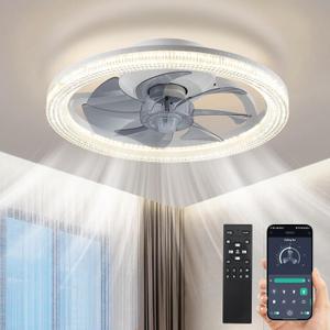 15.7" Ceiling Fans with Lights and Remote, Flush Mount Ceiling Fan, 3 Color 3000K-6000K Dimmable 2 in 1 LED Fan Light, 6 Speeds & Timer, Low Profile Modern Ceiling Fans for Bedroom, Living Room