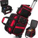 3 Ball Bowling Bag with Wheels, 2 Ball Bowling Bags Double roller with 1 Ball Add On Bag, Multi-Pockets & Shoe Compartment (Fits Up to Size 15) (Red)