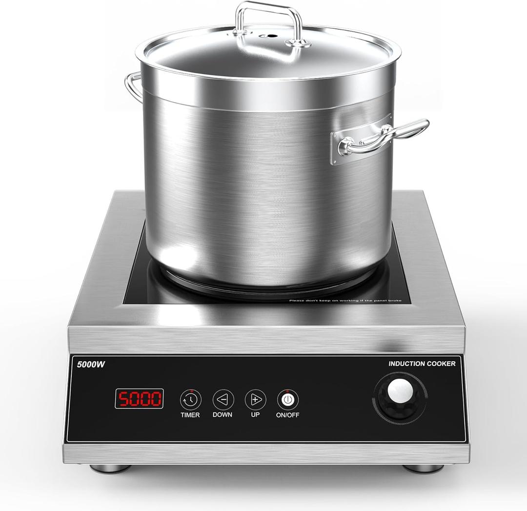 VBGK Commercial Induction Cooktop 5000W Professional Cooktop 220V Hot Plate with LCD Touch Knob control 4 Hours Timer,16 Power Levels, Auto-Shut-Off, Induction Stove Top with Plug