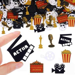Capoda 490 Pcs Movie Confetti Table Decoration for Glitter Red Golden Black Confetti Decorations for Movie Night Birthday Party Supplies Favors