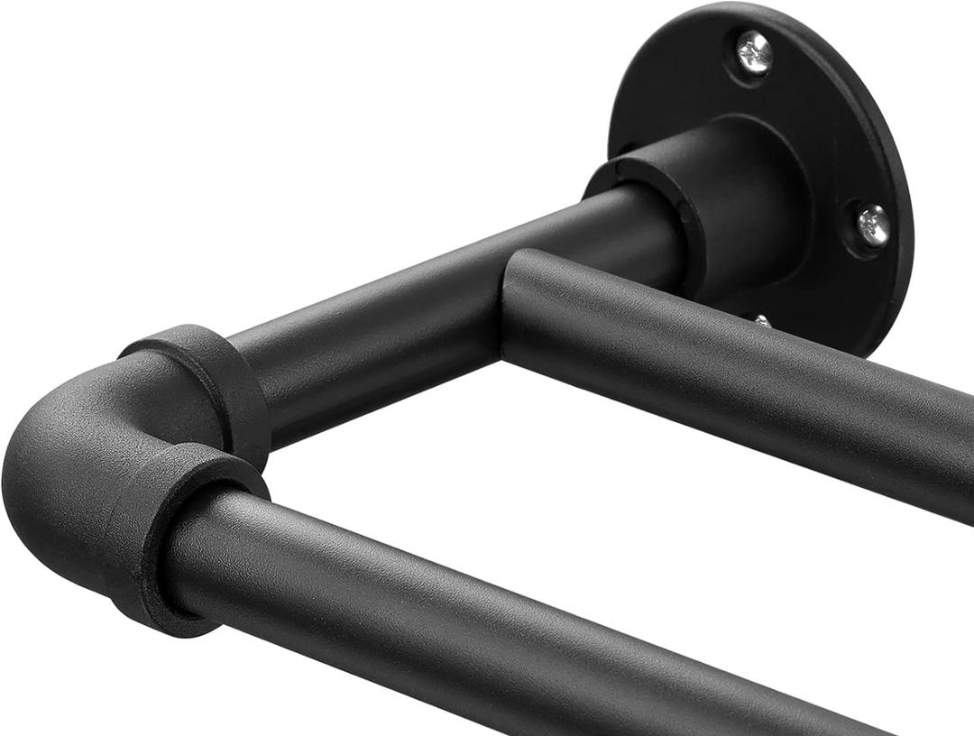 Double Curtain Rod - Heavy Duty Blackout Double Curtain Rods for Windows 66 to 120 inch, Industrial Wrap Around Curtain Rod Black for Sliding Door, for Sheer Curtains & Drapes, Telescoping Adjustable