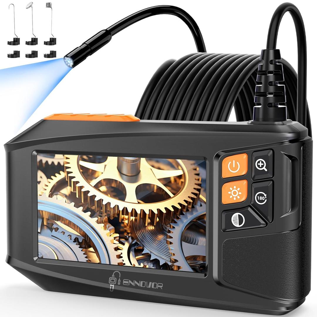 Endoscope Camera with Light, 4.3" HD 1920P Industrial Borescope Inspection Camera, IP67 Waterproof with 8 Adjustable LEDs, 32.8ft Semi-Rigid Snake Cable for Sewer, Automotive Engine, Pipe, HVAC