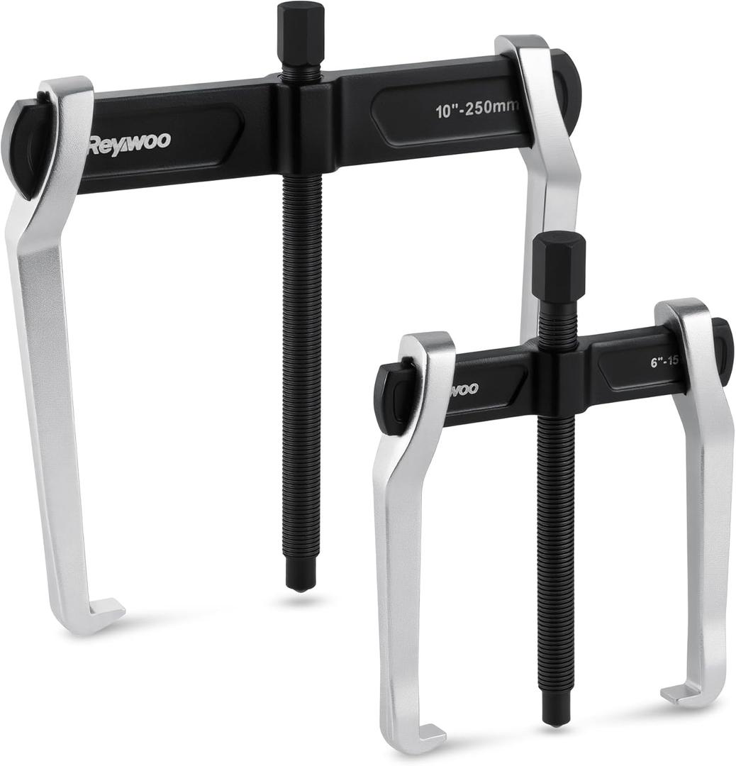 2-Jaw Reversible Gear Puller Set, 2 Pack with Small (0-5.35" External/1.7-5.7" Internal) & Large (0-8.2" External/3-10.5" Internal) Spread, Heavy-Duty Bearing, Flywheel, Pulley and Gear Remover Tool