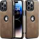 Casus Designed for iPhone 14 Pro Max Case Vegan Leather Slim Logo View Classic Luxury Elegant Thin Protective Cover (2022) 6.7" (Gray)