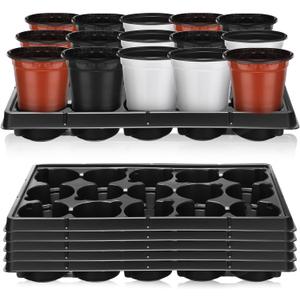 Baderke 6 Sets 4 Inch Plant Nursery Pots, 15 Cell Plastic Pots for Flower Seedling, Flower Plant Container Seed Starting Germination Flowerpot Trays(Brick Red)